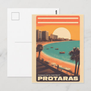 Cartão Postal vintage Protaras chipre feriado na praia