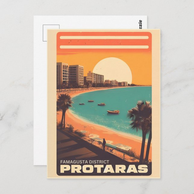 Cartão Postal vintage Protaras chipre feriado na praia (Frente/Verso)