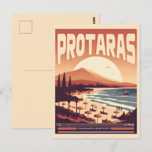 Cartão Postal vintage Protaras chipre feriado na praia