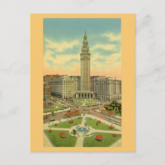 Cartão Postal Vintage Public Square Cleveland Ohio (Frente)