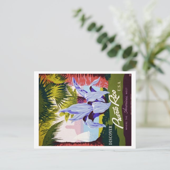 Cartão Postal Vintage Puerto Rico Viagem Tropical Customize (Em pé/Frente)