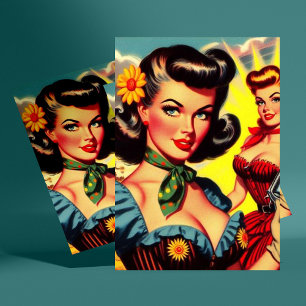 Cartão Postal Vintage Pulp Western Girls
