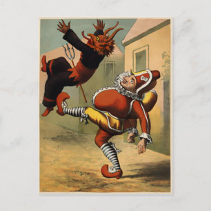 Cartão Postal Vintage Punch Kicking the Devil