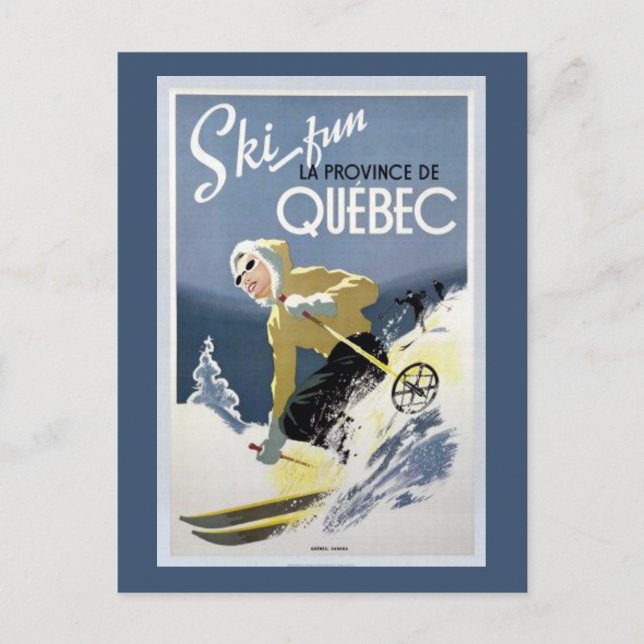 Cartão Postal Vintage Quebec, Canadá Esqui (Frente)