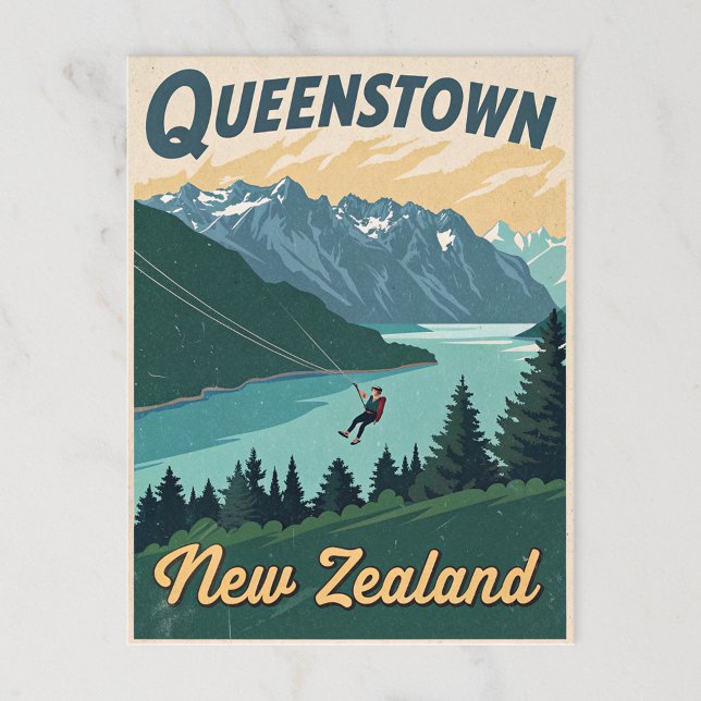 Cartão Postal Vintage Queenstown Nova Zelândia Adventure (Criador carregado)
