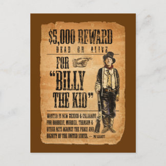 Cartão Postal Vintage queria / Poster de recompensa para Billy t