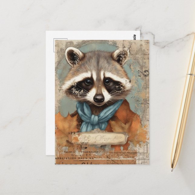 Cartão Postal Vintage Raccoon Collage (Frente/Verso In Situ)