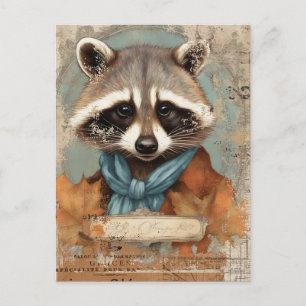 Cartão Postal Vintage Raccoon Collage