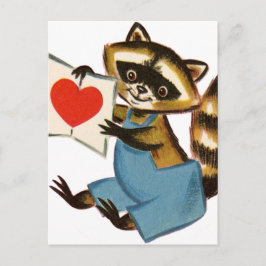 Cartão Postal Vintage Raccoon Love