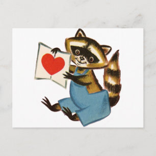 Cartão Postal Vintage Raccoon Love