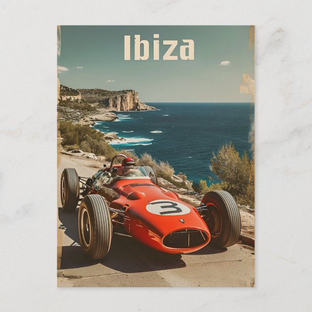 Cartão Postal Vintage Racing Car em Ibiza (Frente)