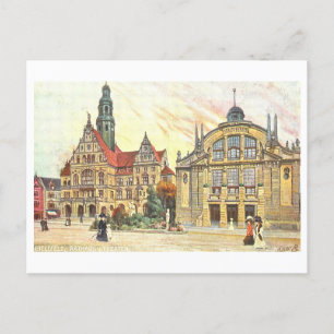 Cartão Postal Vintage Rathaus and Theater em Bielfeld, Alemanha