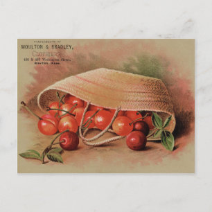 Cartão Postal Vintage Red Cherries num cesto