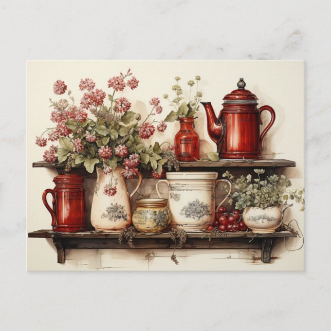Cartão Postal Vintage Red Country Kitchen (Frente)