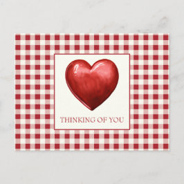 Cartão Postal Vintage Red e Cream Gingham com Coração