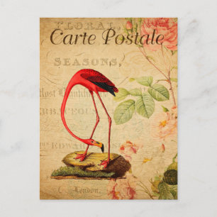 Cartão Postal Vintage Red flamingo Floral Carte Postale