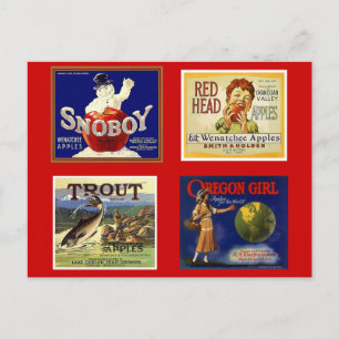 Cartão Postal Vintage Red NW Fruta anunciando a caixa de maçã WA