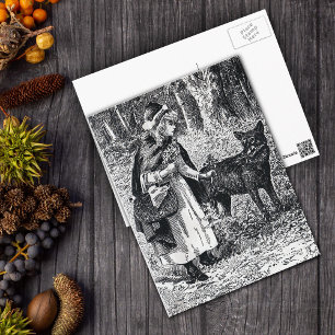 Cartão Postal Vintage Red Riding Hood em Woods com Wolf