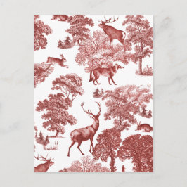 Cartão Postal Vintage Red Toile Deer Fox Woods