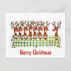 Cartão Postal Vintage Reindeer Comendo Com Rudolf De Natal