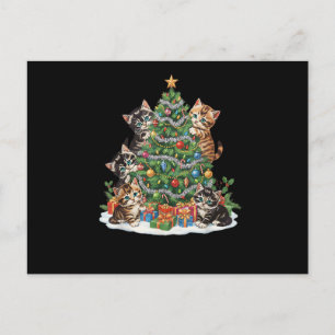 Cartão Postal Vintage Retro Anos 90 Gato Árvore de Natal Amante