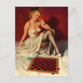 Cartão Postal Vintage Retro Checkers Pin UP Girl