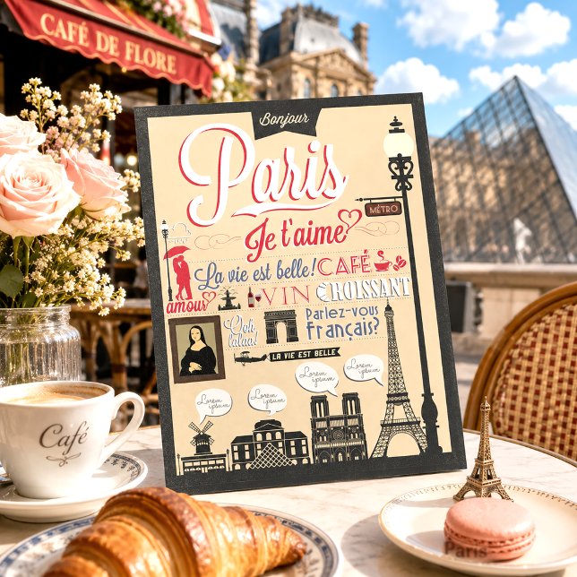 Cartão Postal Vintage Retro França Paris Eu te amo Viagem (Criador carregado)