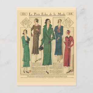 Cartão Postal Vintage, retro francês moda, veste do dia 1931