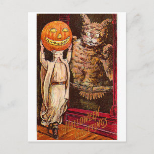 Cartão Postal Vintage Retro Halloween Greetings Spooky Owl