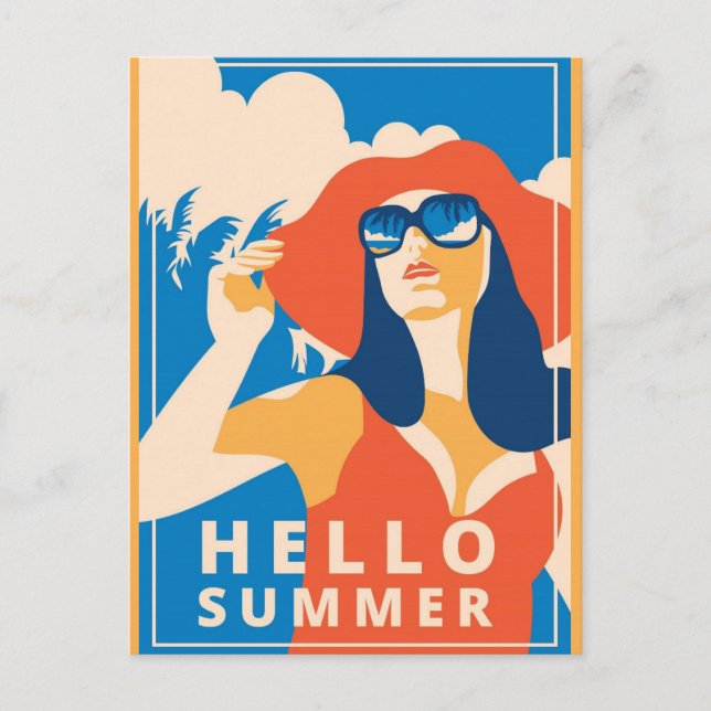 Cartão postal Vintage Retro Hello Summer (Frente)