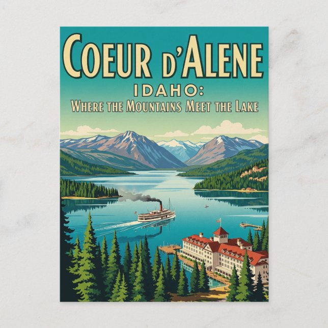 Cartão postal Vintage Retro Idaho Lake Coeur d'Ale (Frente)