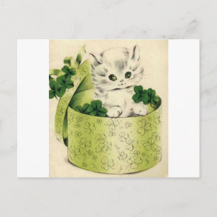 Cartão Postal Vintage Retro Kitten Saint Patrick