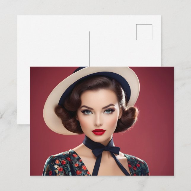 Cartão Postal Vintage retro mulher (Frente/Verso)