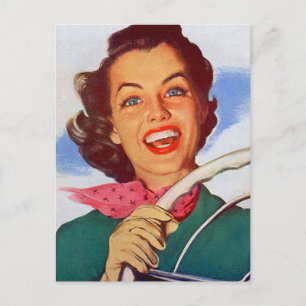 Cartão Postal Vintage Retro Mulheres Motorista Motorista Atrás
