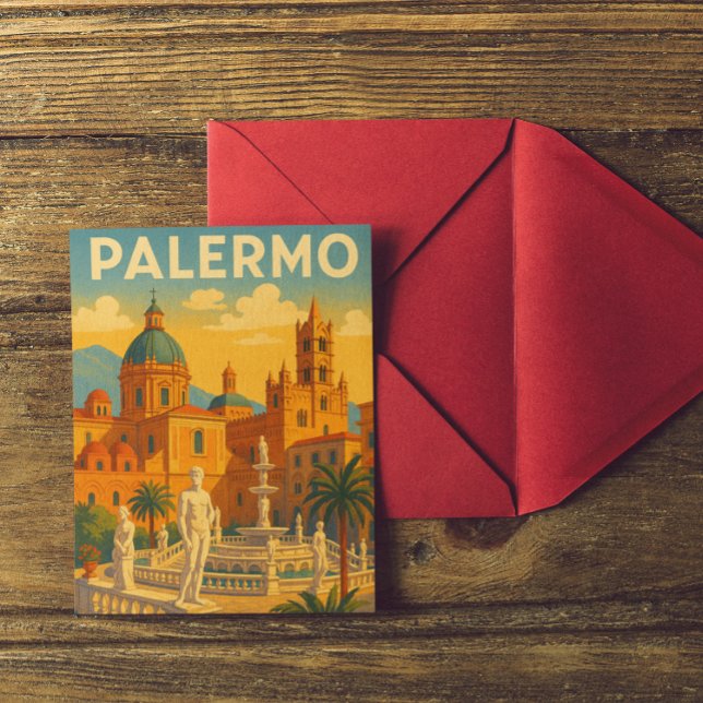 Cartão Postal Vintage Retro Palermo Sicília Itália (Colorful palermo italy postcard)