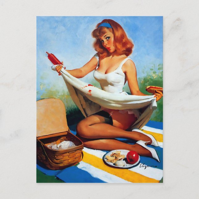 Cartão Postal Vintage Retro Picnic Pin Up Girl (Frente)