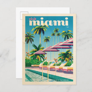 Cartão Postal vintage retro piscina Miami