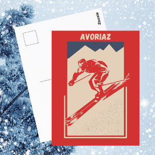 Cartão Postal Vintage Retro Ski French Alps Resort Avoriaz