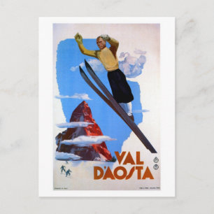 Cartão Postal Vintage retro ski pulando viagem italiano