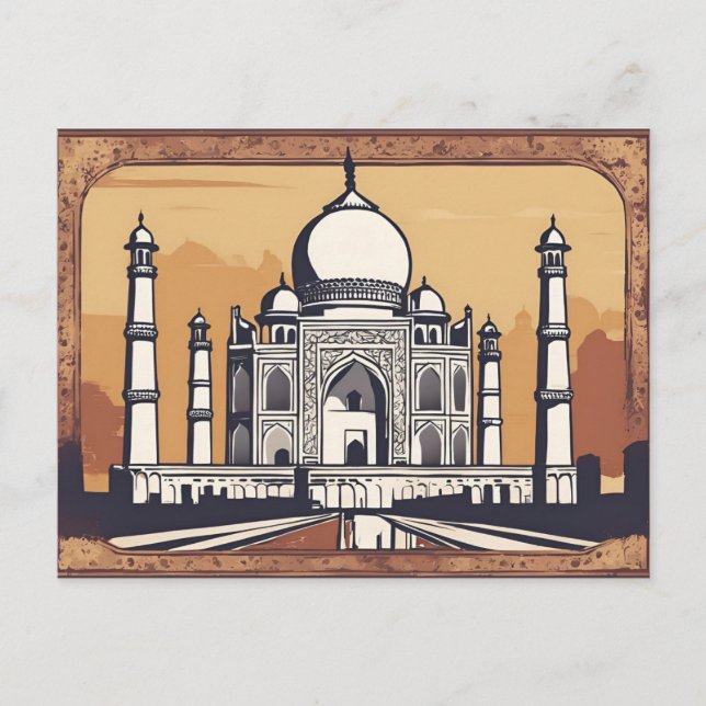 Cartão postal Vintage Retro Taj Mahal (Frente)