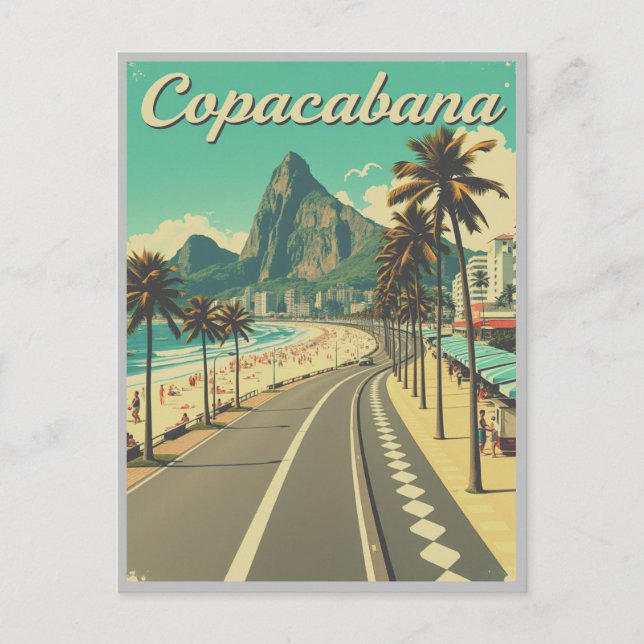 Cartão Postal Vintage Retro Viagem - Praia de Copacabana (Frente)