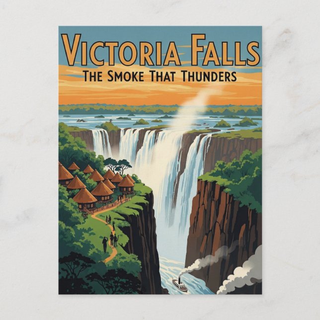 Cartão Postal Vintage Retro Victoria Falls Viagem (Frente)