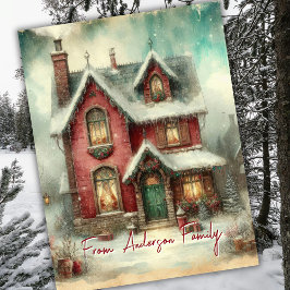 Cartão Postal Vintage Retro Winter Snow House Christmas Holidays