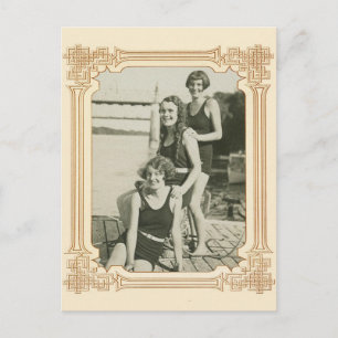 Cartão Postal Vintage Retro Women Deco Nadadores