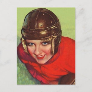 Cartão Postal Vintage Retro Women Futebol Gridiron Girl