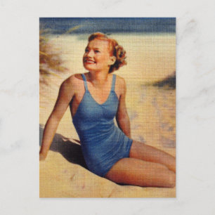Cartão Postal Vintage Retro Women Quarties Bela Natação