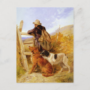 Cartão Postal Vintage Richard Ansdell The Gamekeeper Dogs Ouro