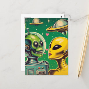 Cartão Postal Vintage Robot Love