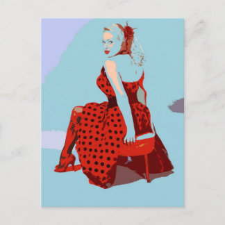 Cartão Postal Vintage Rocker Lady in Bolinhas Vress