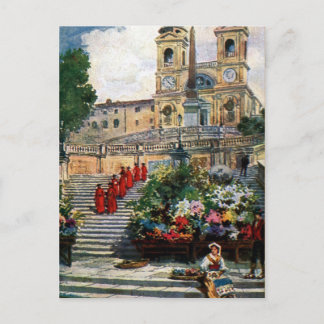 Cartão Postal Vintage Roma watercolor Trinita dei Monti